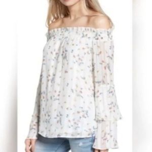 WAYF Floral Off The Shoulder Smocked Blouse